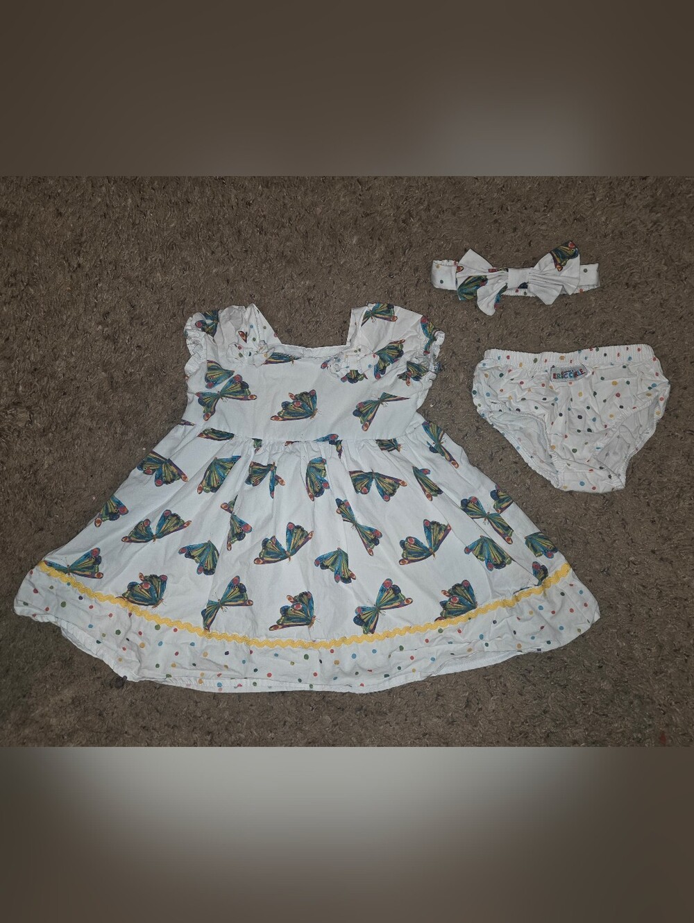 World Of Eric Carle Butterfly Print Ruffle Hem Girls Casual Dress Bloomers Bow